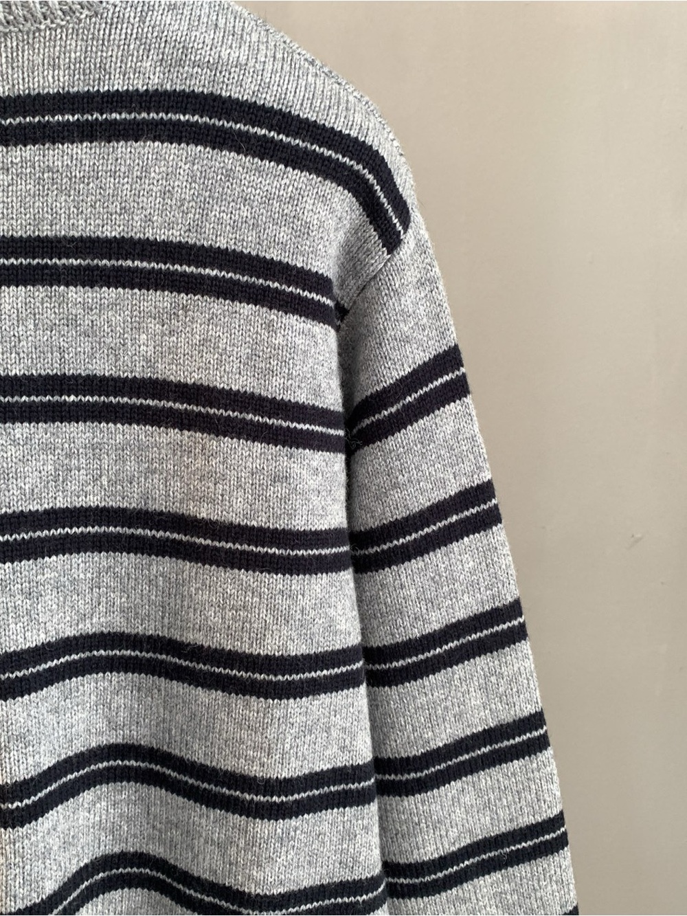 Miu Miu Gray Crewneck Sweater with Navy Stripes - Picture 7 of 10